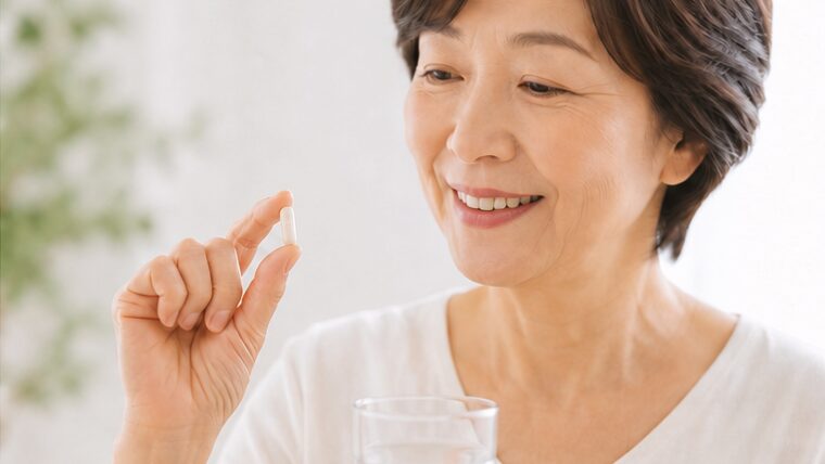 サプリを飲む女性